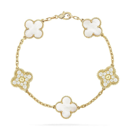[Luxe Jewelry]CLOVER BRACELET 5 MOTIF WHITE MOP DIAMOND