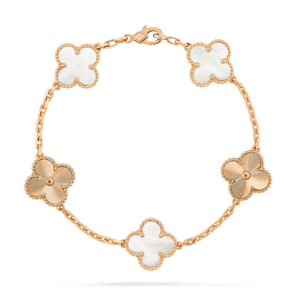 [Luxe Jewelry]CLOVER 5 MOTIF WHITE MOP LASER BRACELET