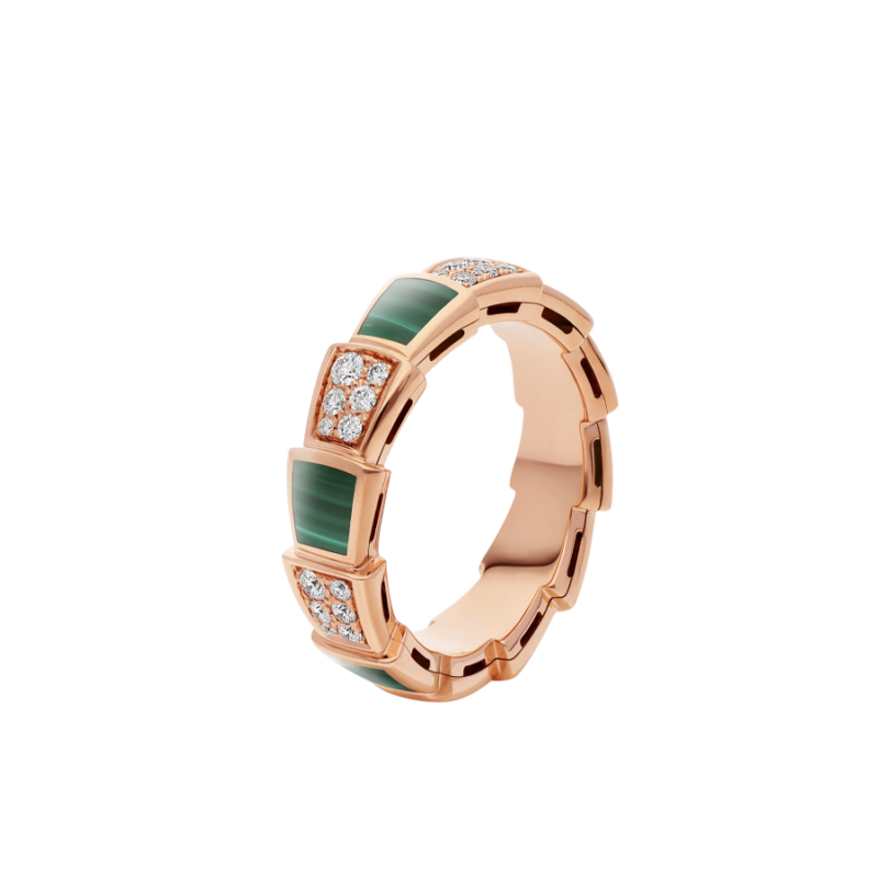 [Luxe Jewelry]SERPENTI RING PINK GOLD MALACHITE DIAMOND PAVED 4MM