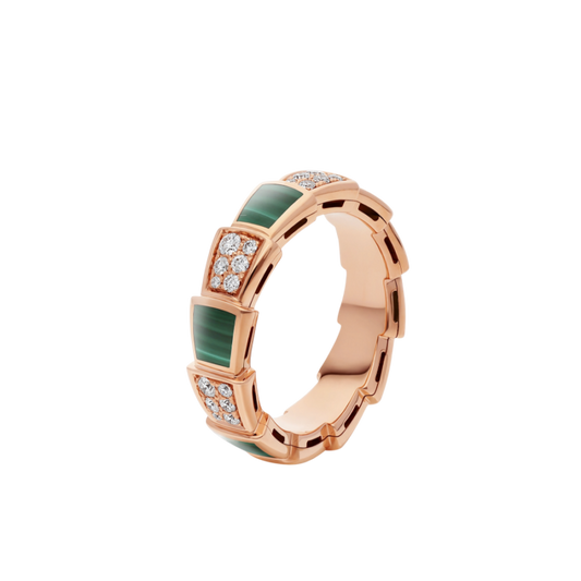 [Luxe Jewelry]SERPENTI RING PINK GOLD MALACHITE DIAMOND PAVED 4MM