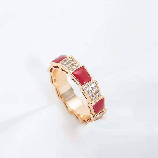 [Luxe Jewelry]SERPENTI RING PINK GOLD CARNELIAN DIAMOND PAVED 4MM