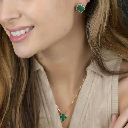[Luxe Jewelry]CLOVER MINI 9.5MM MALACHITE  EARRINGS