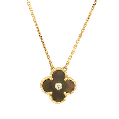 [Luxe Jewelry]CLOVER 15MM DIAMOND AND MOTHER-OF-GREY NECKLACE