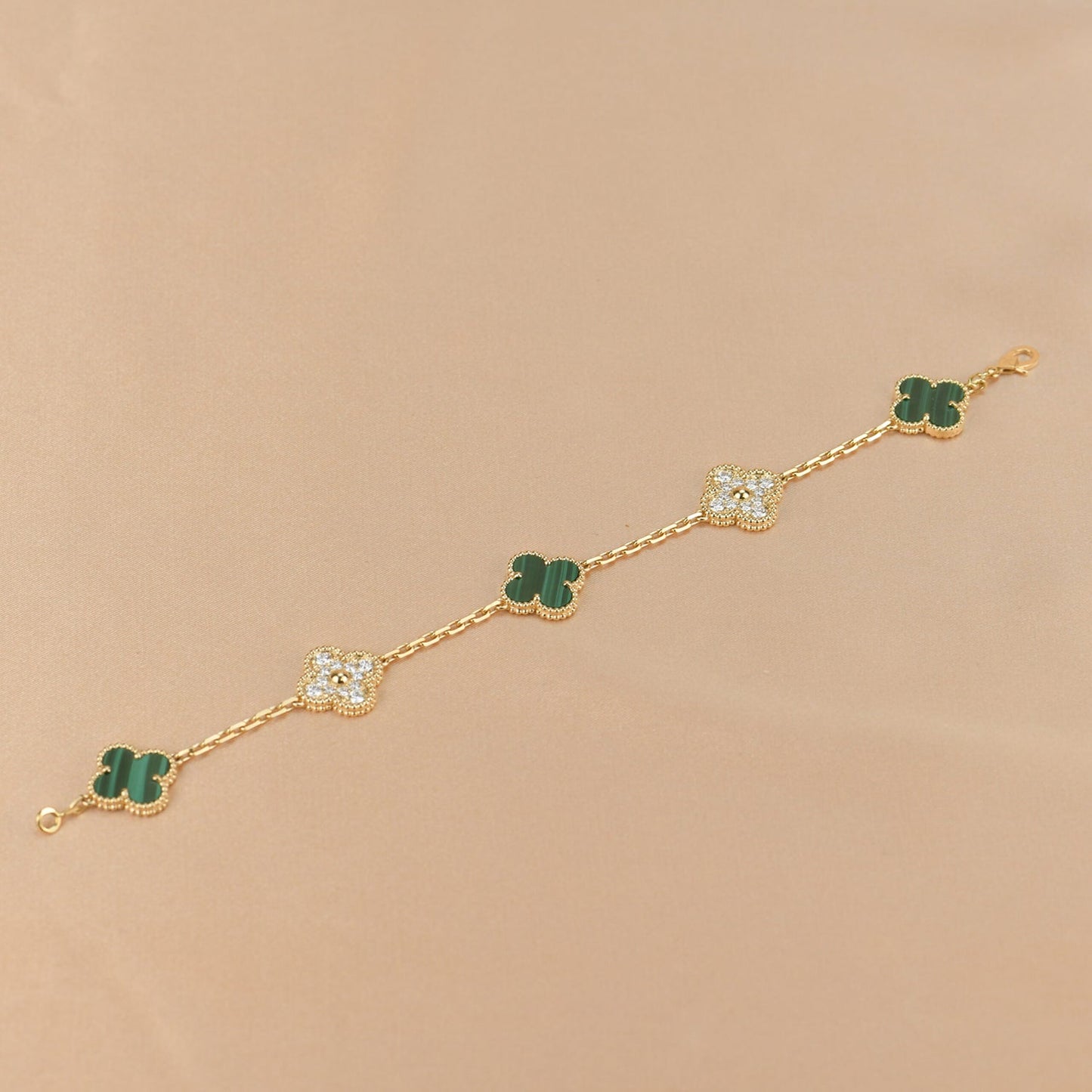 [Luxe Jewelry]CLOVER  5 MOTIF MALACHITE DIAMOND BRACELET
