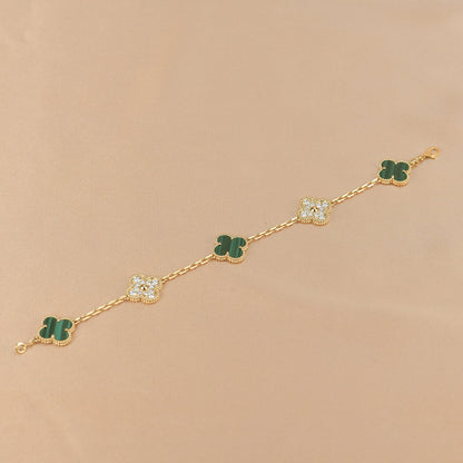 [Luxe Jewelry]CLOVER  5 MOTIF MALACHITE DIAMOND BRACELET