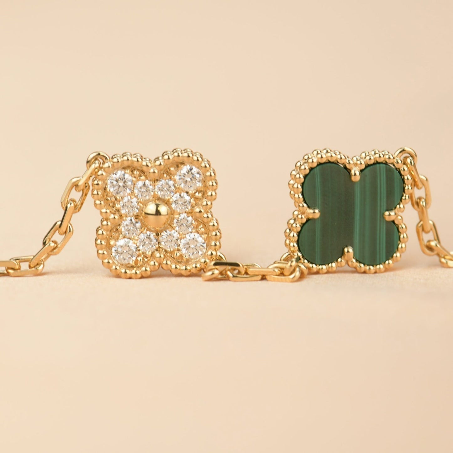 [Luxe Jewelry]CLOVER  5 MOTIF MALACHITE DIAMOND BRACELET
