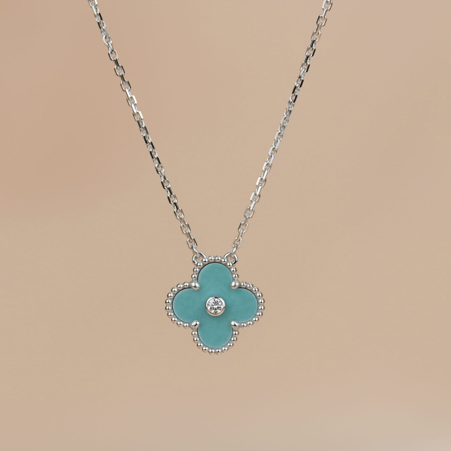[Luxe Jewelry]CLOVER 15MM DIAMOND SVRES PORCELAIN  NECKLACE SILVER