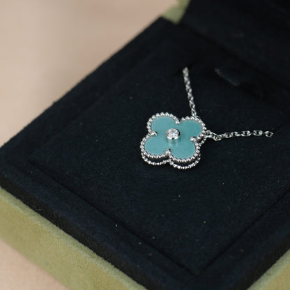 [Luxe Jewelry]CLOVER 15MM DIAMOND SVRES PORCELAIN  NECKLACE SILVER