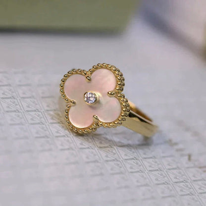 [Luxe Jewelry]CLOVER PINK MOP RING GOLD DIAMOND