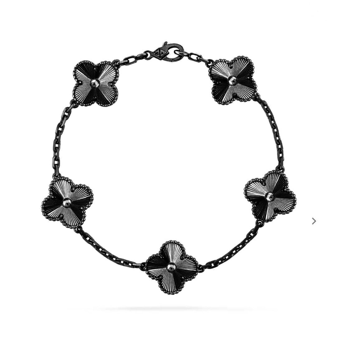 [Luxe Jewelry]CLOVER 5 MOTIF BLACK BRACELET