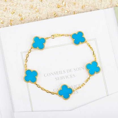 [Luxe Jewelry]CLOVER 5 MOTIFS TURQUOISE BRACELET