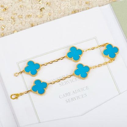 [Luxe Jewelry]CLOVER 5 MOTIFS TURQUOISE BRACELET