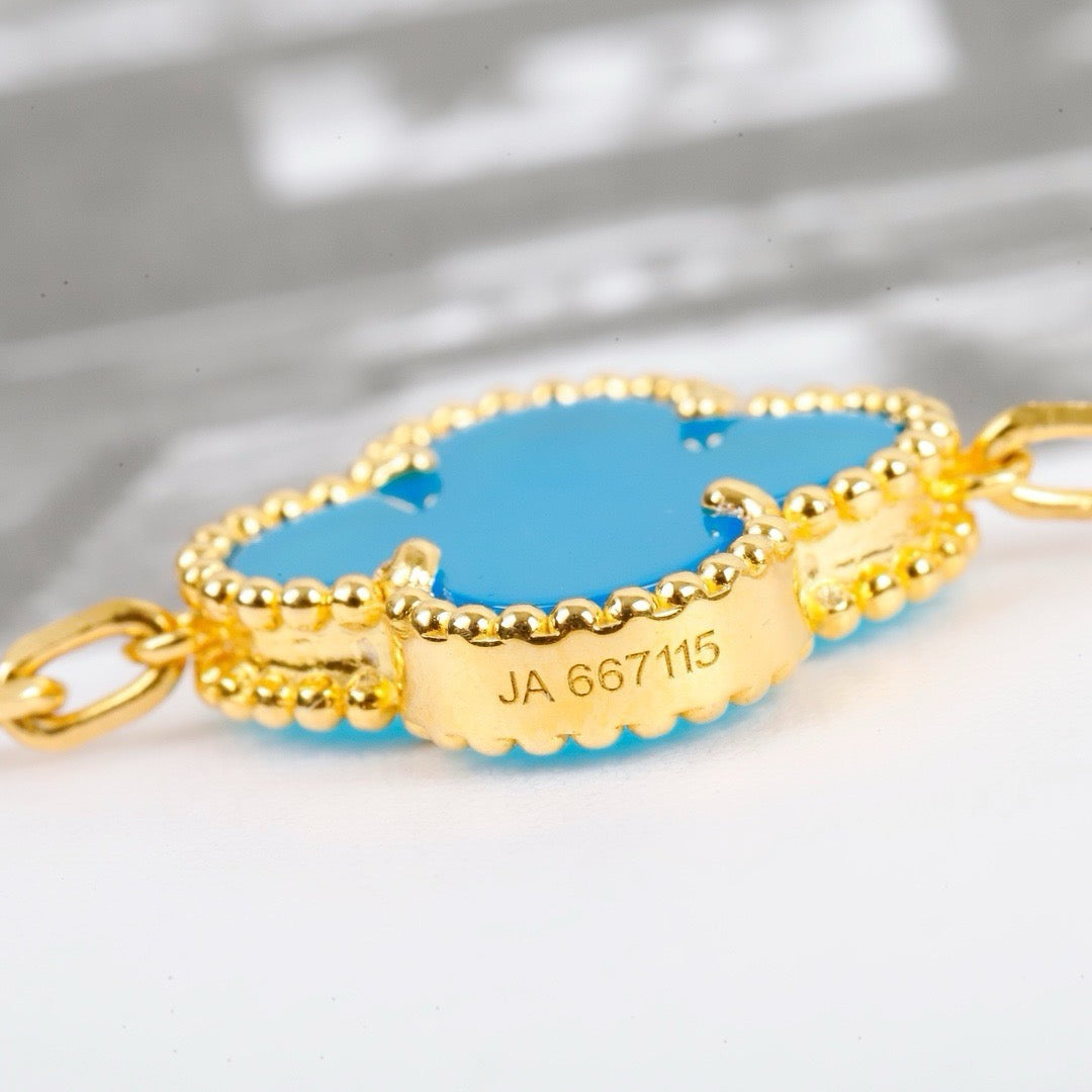[Luxe Jewelry]CLOVER 5 MOTIFS TURQUOISE BRACELET