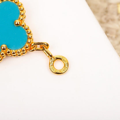 [Luxe Jewelry]CLOVER 5 MOTIF TURQUOISE DIAMOND GOLD BRACELET