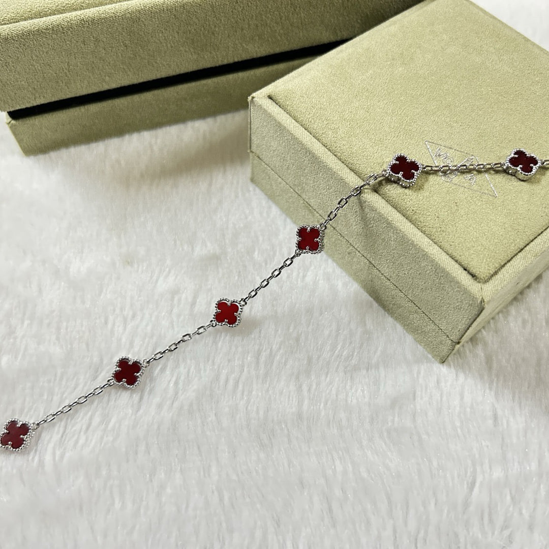 [Luxe Jewelry]CLOVER 6 MOTIF RED AGATE BRACELET