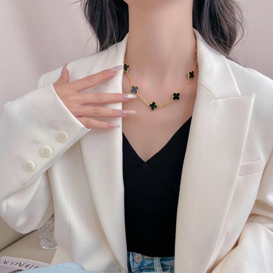 [Luxe Jewelry]CLOVERS THE 10-MOTIFS ONYX NECKLACE