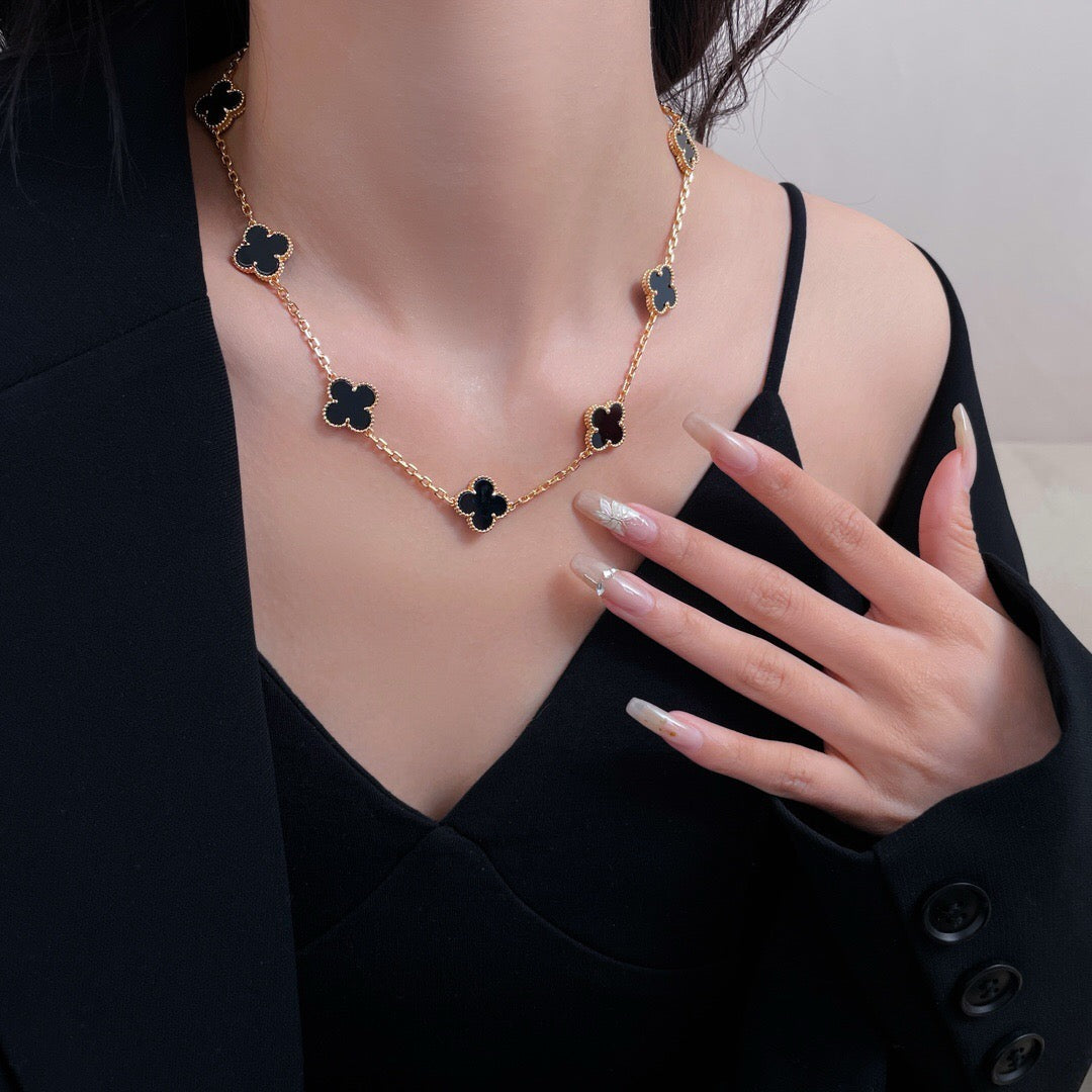 [Luxe Jewelry]CLOVERS THE 10-MOTIFS ONYX NECKLACE