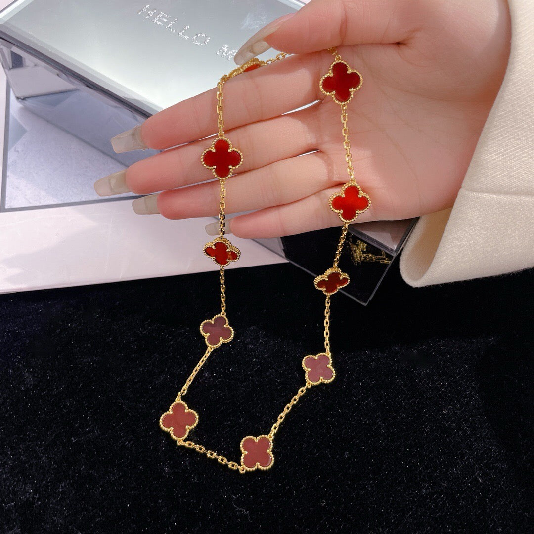 [Luxe Jewelry]CLOVERS THE  10-MOTIFS CARNELIAN NECKLACE