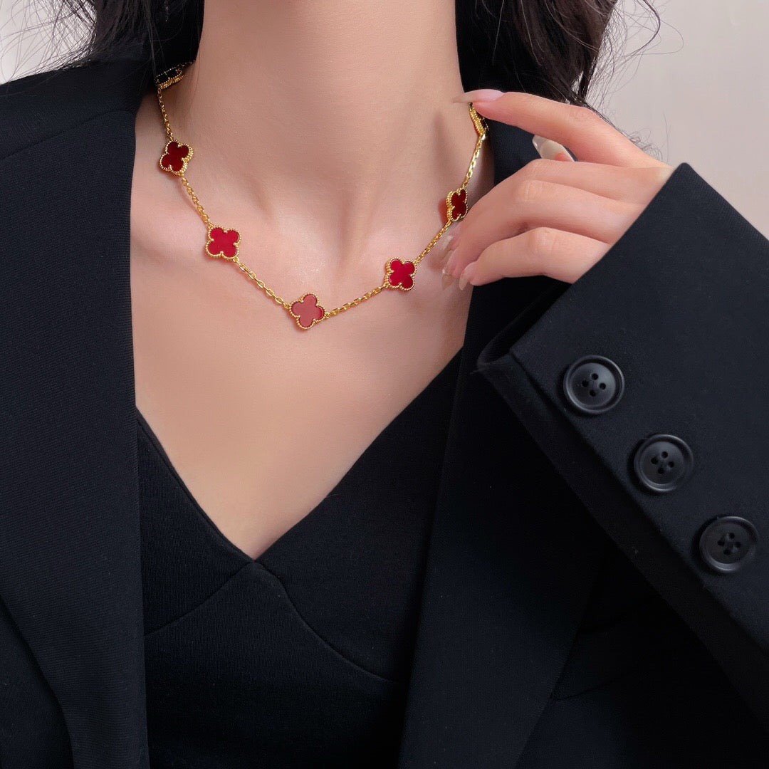 [Luxe Jewelry]CLOVERS THE  10-MOTIFS CARNELIAN NECKLACE