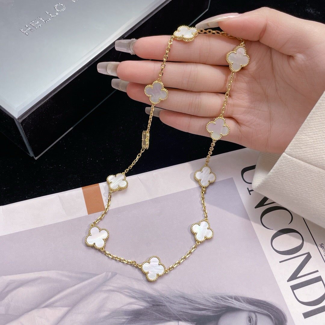 [Luxe Jewelry]CLOVERS THE 10-MOTIFS WHITE MOTHER OF PEARL NECKLACE