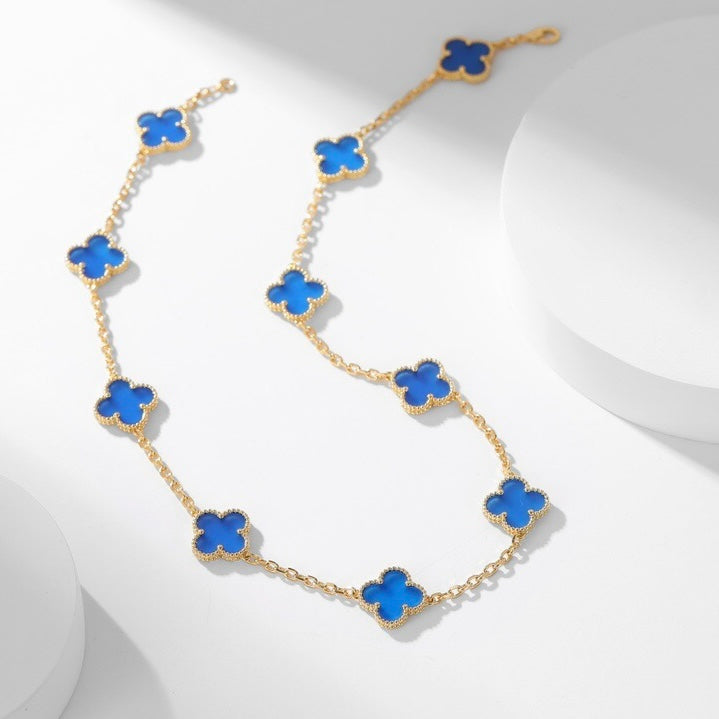 [Luxe Jewelry]CLOVERS THE 10-MOTIFS BLUE AGATE NECKLACE