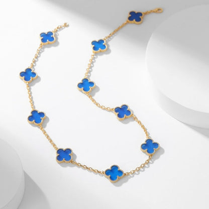 [Luxe Jewelry]CLOVERS THE 10-MOTIFS BLUE AGATE NECKLACE