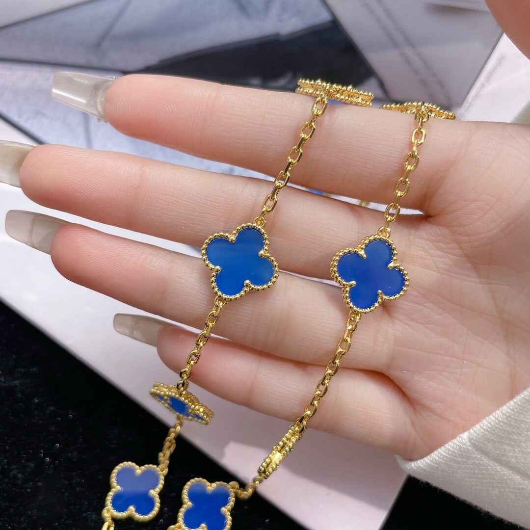 [Luxe Jewelry]CLOVERS THE 10-MOTIFS BLUE AGATE NECKLACE