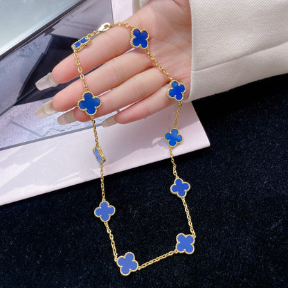 [Luxe Jewelry]CLOVERS THE 10-MOTIFS BLUE AGATE NECKLACE