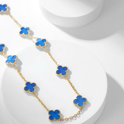 [Luxe Jewelry]CLOVERS THE 10-MOTIFS BLUE AGATE NECKLACE
