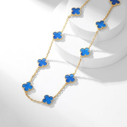[Luxe Jewelry]CLOVERS THE 10-MOTIFS BLUE AGATE NECKLACE