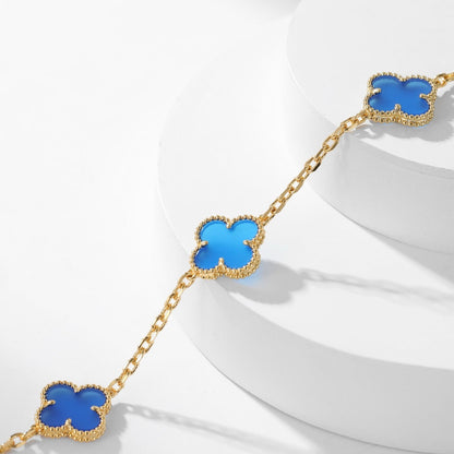 [Luxe Jewelry]CLOVERS THE 10-MOTIFS BLUE AGATE NECKLACE