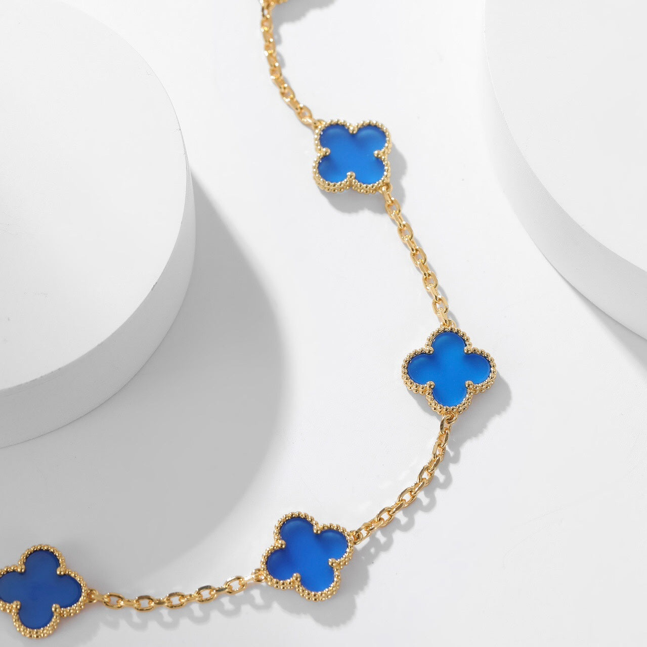[Luxe Jewelry]CLOVERS THE 10-MOTIFS BLUE AGATE NECKLACE