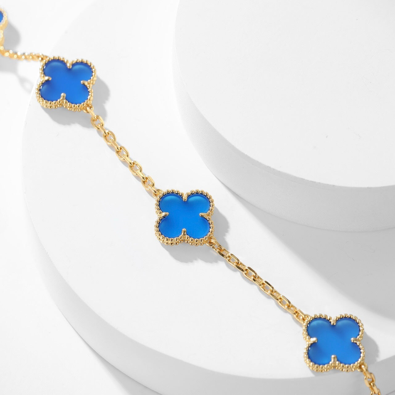 [Luxe Jewelry]CLOVERS THE 10-MOTIFS BLUE AGATE NECKLACE