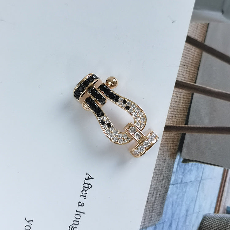 [Luxe Jewelry]FORCE LARGE HORSESHOE BLACK WHITE DIAMOND BRACELET SILVER