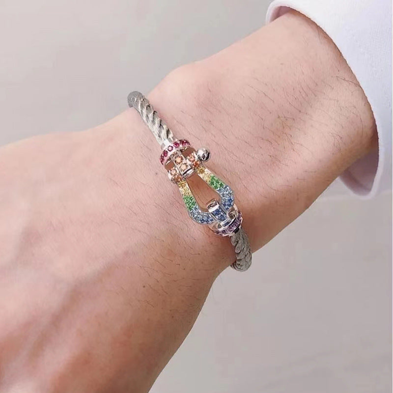 [Luxe Jewelry]FORC LARGE HORSESHOE  COLORED DIAMOND BRACELET SILVER