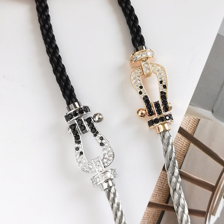 [Luxe Jewelry]FORCE LARGE HORSESHOE BLACK WHITE DIAMOND BRACELET ROSE GOLD