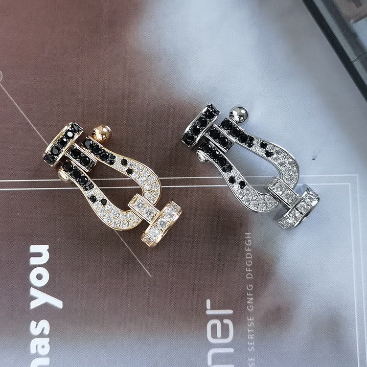 [Luxe Jewelry]FORCE LARGE HORSESHOE BLACK WHITE DIAMOND BRACELET ROSE GOLD