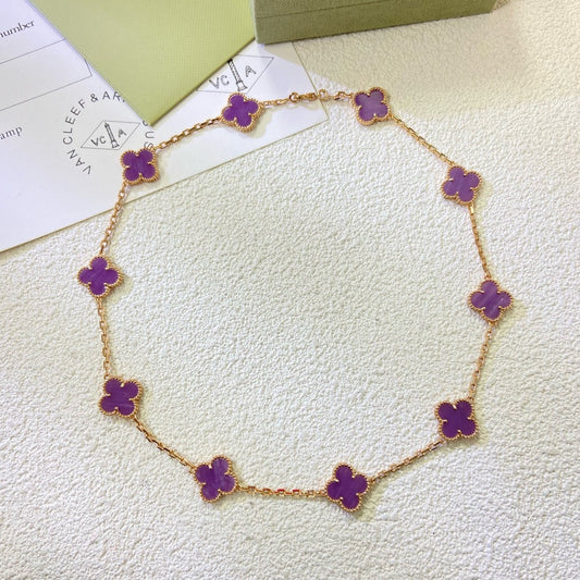 [Luxe Jewelry]CLOVER 10 MOTIFS  PURPLE VIOLET  NECKLACE
