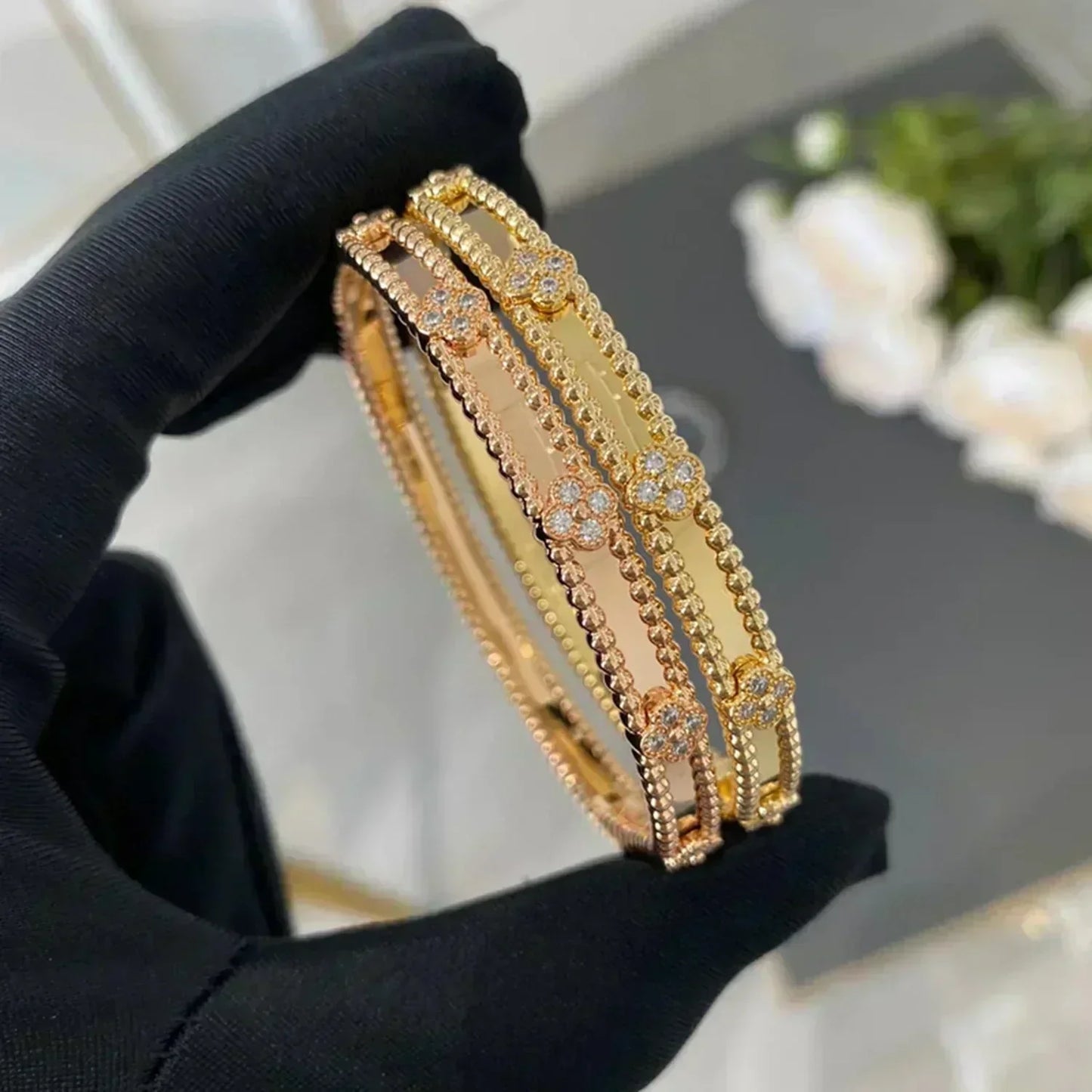 [Luxe Jewelry]CLOVER BRACELET 4MM DIAMONDS