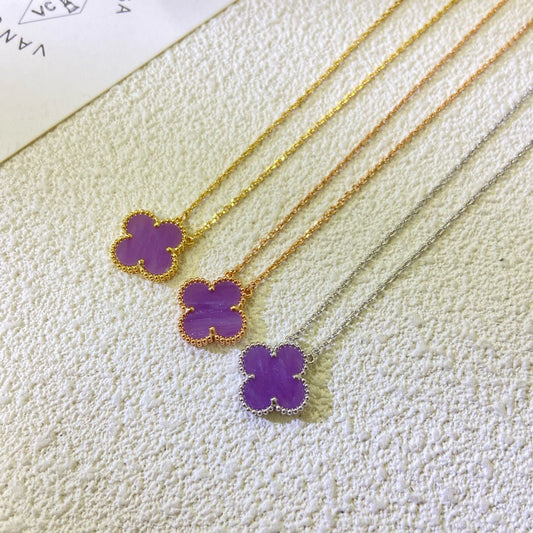 [Luxe Jewelry]CLOVER 15MM  PURPLE VIOLET NECKLACE