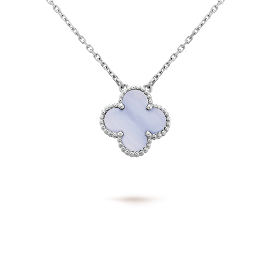 [Luxe Jewelry]CLOVER 15MM BLUE CHALCEDONY NECKLACE SILVER