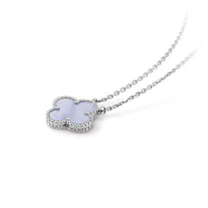 [Luxe Jewelry]CLOVER 15MM BLUE CHALCEDONY NECKLACE SILVER
