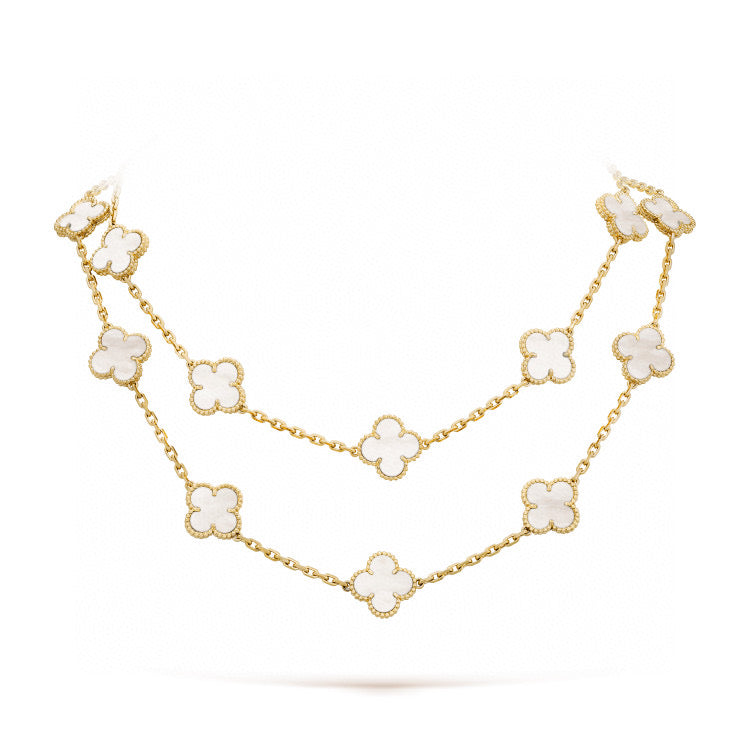 [Luxe Jewelry]CLOVER 20 MOTIFS WHITE MOP NECKLACE
