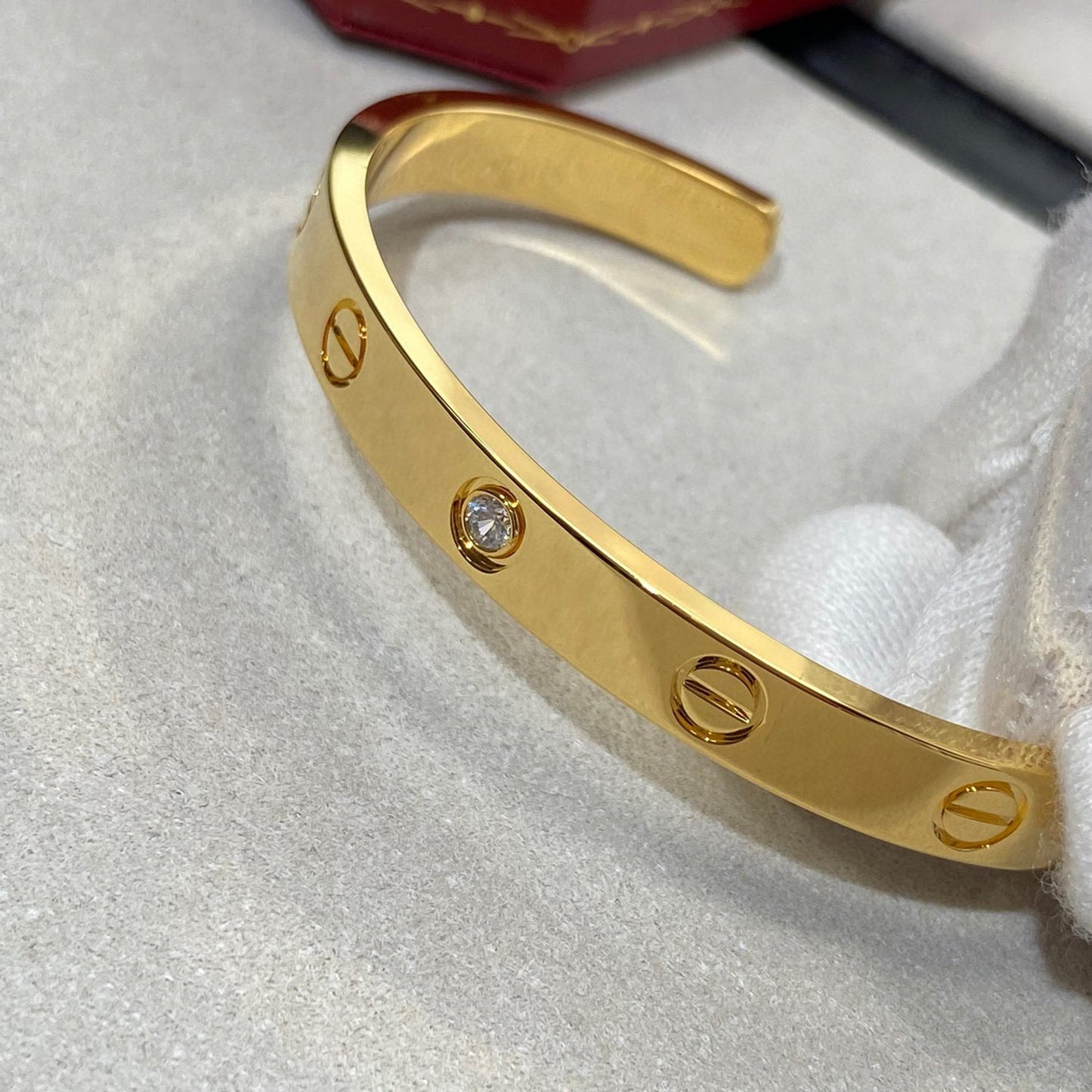 [Luxe Jewelry]LOVE BRACELET 6.1MM 1 DIAMOND OPEN CUFF