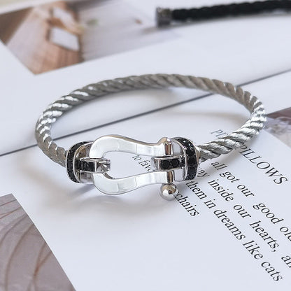 [Luxe Jewelry]FORCE LARGE HORSESHOE BLACK DIAMOND BRACELET SILVER