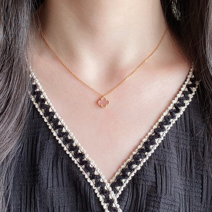 [Luxe Jewelry]CLOVER 15MM PINK MOTHER-OF-PEARL SINGLE FLOWER NECKLACE