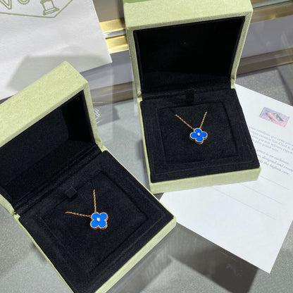 [Luxe Jewelry]CLOVER 15MM DIAMOND AND BLUE AGATE NECKLACE