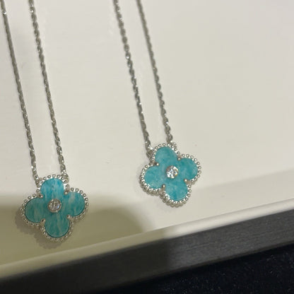 [Luxe Jewelry]CLOVER 15MM DIAMOND SVRES PORCELAIN  NECKLACE SILVER