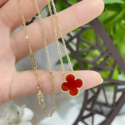 [Luxe Jewelry]CLOVER 15MM CARNELIAN SINGLE FLOWER NECKLACE