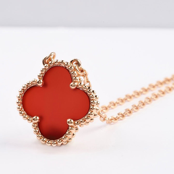 [Luxe Jewelry]CLOVER 15MM CARNELIAN SINGLE FLOWER NECKLACE